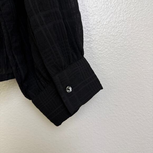 Disturbia Shirt Womens Size 12 Black Check Long Sleeve Button Up Sheer Puff - Picture 10 of 11